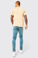 Mens Mid Blue Skinny Stretch Busted Knee Crinkle Jeans