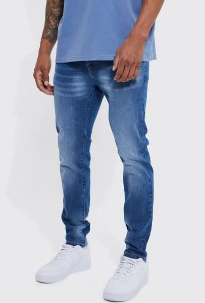 Mens Mid Blue Skinny Stretch Jeans