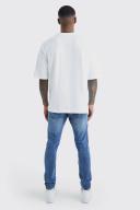 Mens Mid Blue Skinny Stretch Rip and Repair Biker Jeans