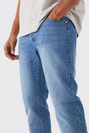 Mens Mid Blue Straight Rigid Jean