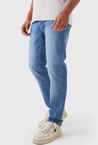 Mens Mid Blue Straight Rigid Jean