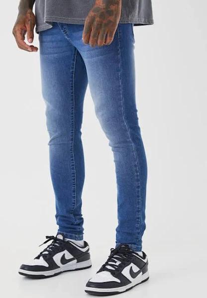 Mens Mid Blue Super Skinny Stretch Jean