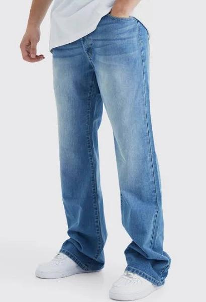 Mens Mid Blue Tall Relaxed Rigid Flare Jean