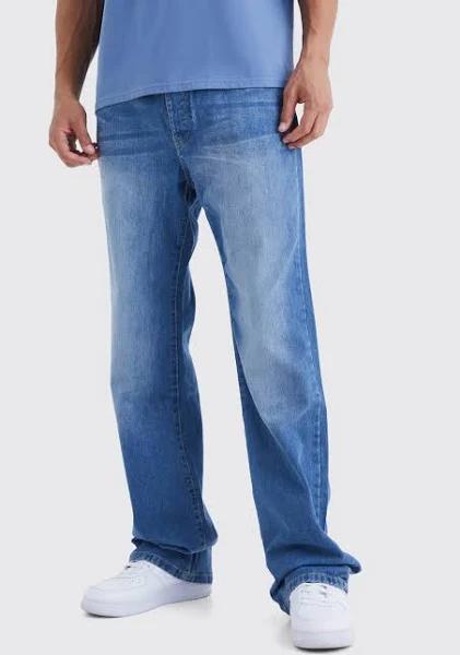 Mens Mid Blue Tall Relaxed Rigid Flare Jeans