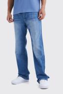 Mens Mid Blue Tall Relaxed Rigid Flare Jeans