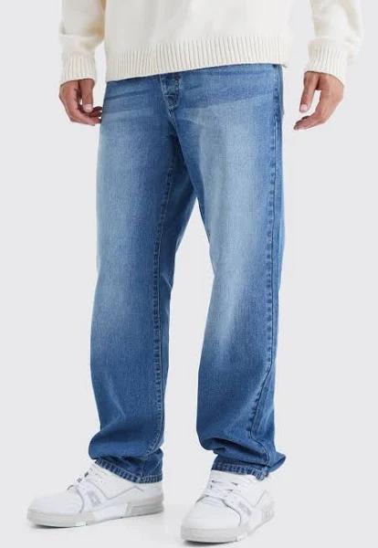 Mens Mid Blue Tall Relaxed Rigid Jean