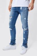 Mens Mid Blue Tall Skinny Stretch Zip Detail Jeans