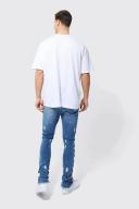 Mens Mid Blue Tall Skinny Stretch Zip Detail Jeans