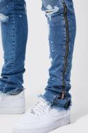 Mens Mid Blue Tall Skinny Stretch Zip Detail Jeans