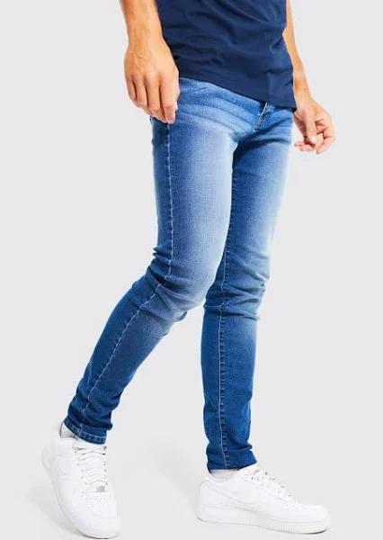 Mens Mid Blue Tall Stretch Skinny Fit Jean