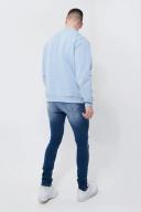 Mens Mid Blue Tall Super Skinny Ripped Biker Jean