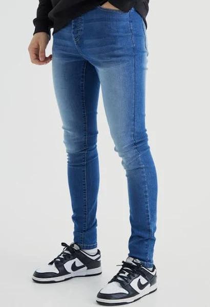 Mens Mid Blue Tall Super Skinny Stretch Jean