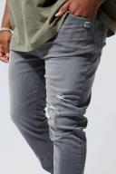 Mens Mid Grey Plus Skinny Stretch Knee Rip Jeans