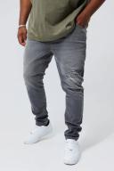 Mens Mid Grey Plus Skinny Stretch Knee Rip Jeans