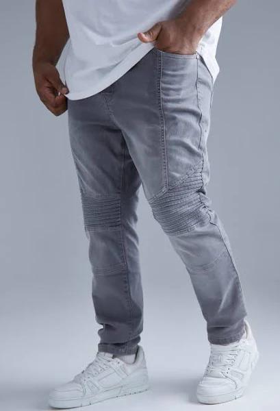 Mens Mid Grey Plus Stretch Skinny Fit Biker Jean