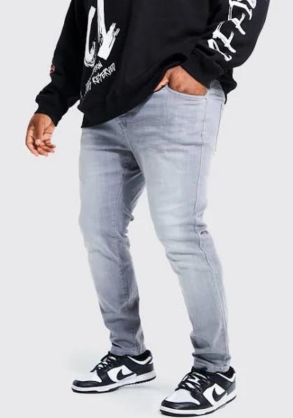 Mens Mid Grey Plus Stretch Skinny Fit Jean