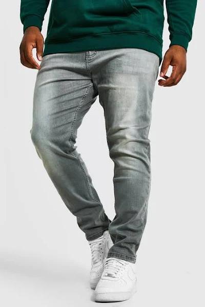 Mens Mid Grey Plus Stretch Skinny Fit Jeans