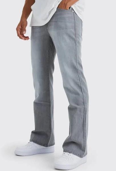Mens Mid Grey Relaxed Rigid Flare Jean