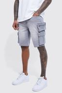Mens Mid Grey Skinny Stretch Cargo Denim Shorts
