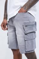Mens Mid Grey Skinny Stretch Cargo Denim Shorts