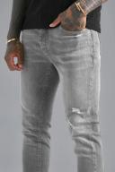 Mens Mid Grey Skinny Stretch Distressed Jeans