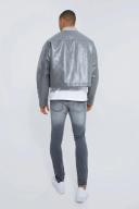 Mens Mid Grey Skinny Stretch Rip and Repair Biker Jeans