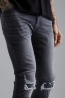 Mens Mid Grey Skinny Stretch Rip and Repair Zips Jeans