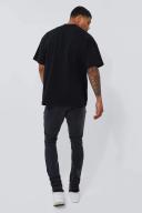 Mens Mid Grey Skinny Stretch Stacked Jeans With Knee rips