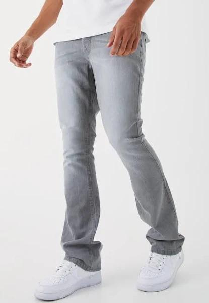 Mens Mid Grey Slim Rigid Flare Jean