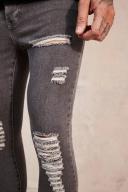 Mens Mid Grey Super Skinny Jeans With All Over rips