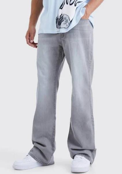 Mens Mid Grey Tall Relaxed Rigid Flare Jean