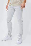Mens Mid Grey Tall Skinny Stretch Overdyed Stone Wash Jeans