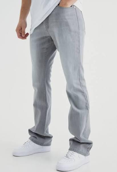 Mens Mid Grey Tall Slim Rigid Flare Jean