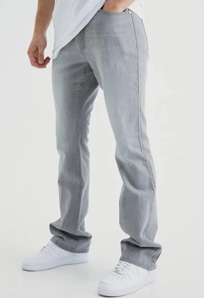 Mens Mid Grey Tall Slim Rigid Flare Jean