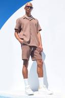 Mens Mocha Oversized Short Sleeve Pleated Shirt and Short