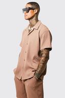 Mens Mocha Oversized Short Sleeve Pleated Shirt and Short