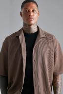 Mens Mocha Pleated Short Sleeve Oversized Boxy Shirt