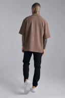 Mens Mocha Pleated Short Sleeve Oversized Boxy Shirt