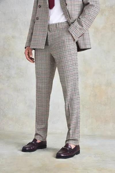 Mens Mocha Slim Check Suit Trousers