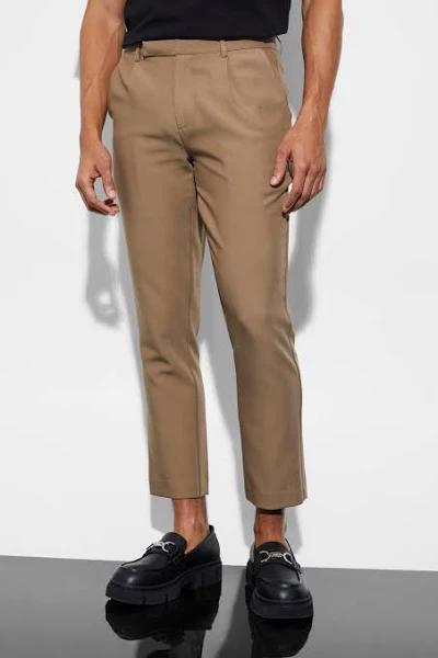 Mens Mocha Slim Crop Suit Trousers