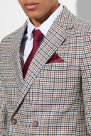 Mens Mocha Slim Double Breasted Check Suit Jacket