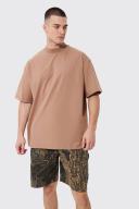 Mens Mocha Tall Oversized Extended Neck Heavyweight T-Shirt