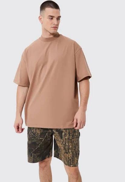 Mens Mocha Tall Oversized Extended Neck Heavyweight T-Shirt