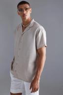 Mens Natural Short Sleeve Oversized Linen Revere Shirt
