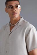 Mens Natural Short Sleeve Oversized Linen Revere Shirt
