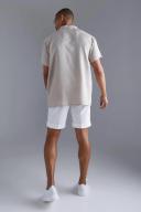 Mens Natural Short Sleeve Oversized Linen Revere Shirt