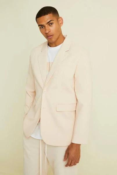 Mens Natural Single Breasted Relaxed Linen Suit Jacket