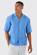 Mens Navy Dropped Revere Linen Look Revere Shirt