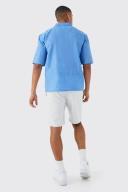 Mens Navy Dropped Revere Linen Look Revere Shirt