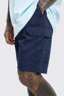Mens Navy Elastic Waist Relaxed Ripstop Cargo Short